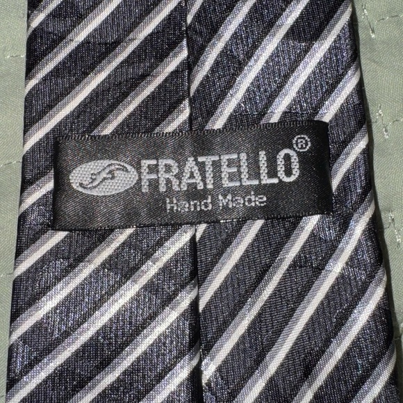 Fatello hand made Classic Black and White Striped Tie. - Picture 3 of 4